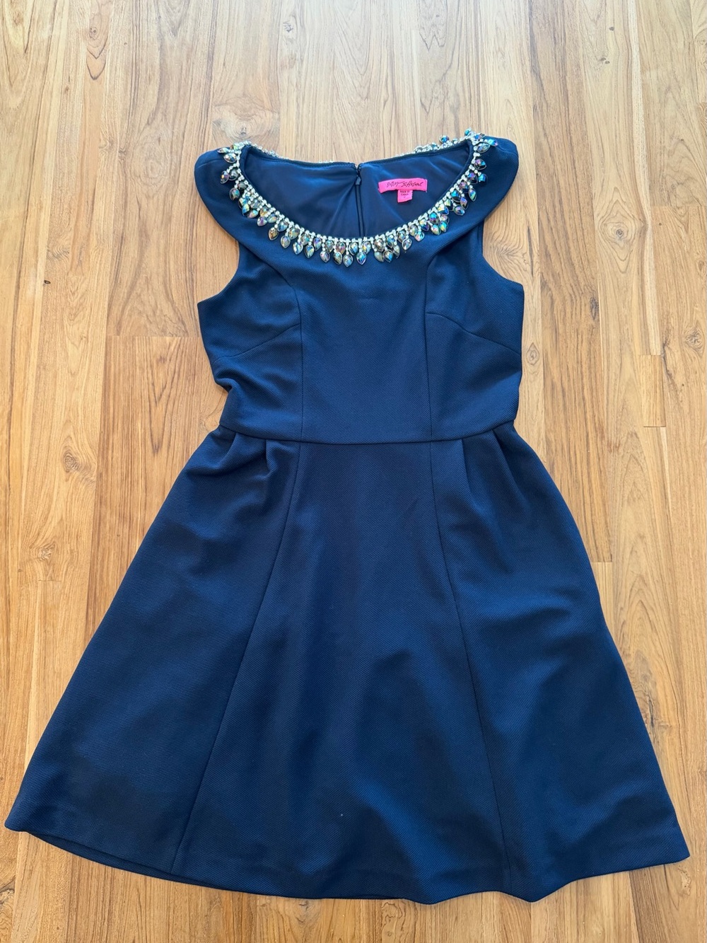 Betsy Johnson Fit & Flare Mini Dress Women’s 2 Navy w. Jeweled Neckline